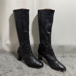 Vintage Black Leather Knee-High Boots